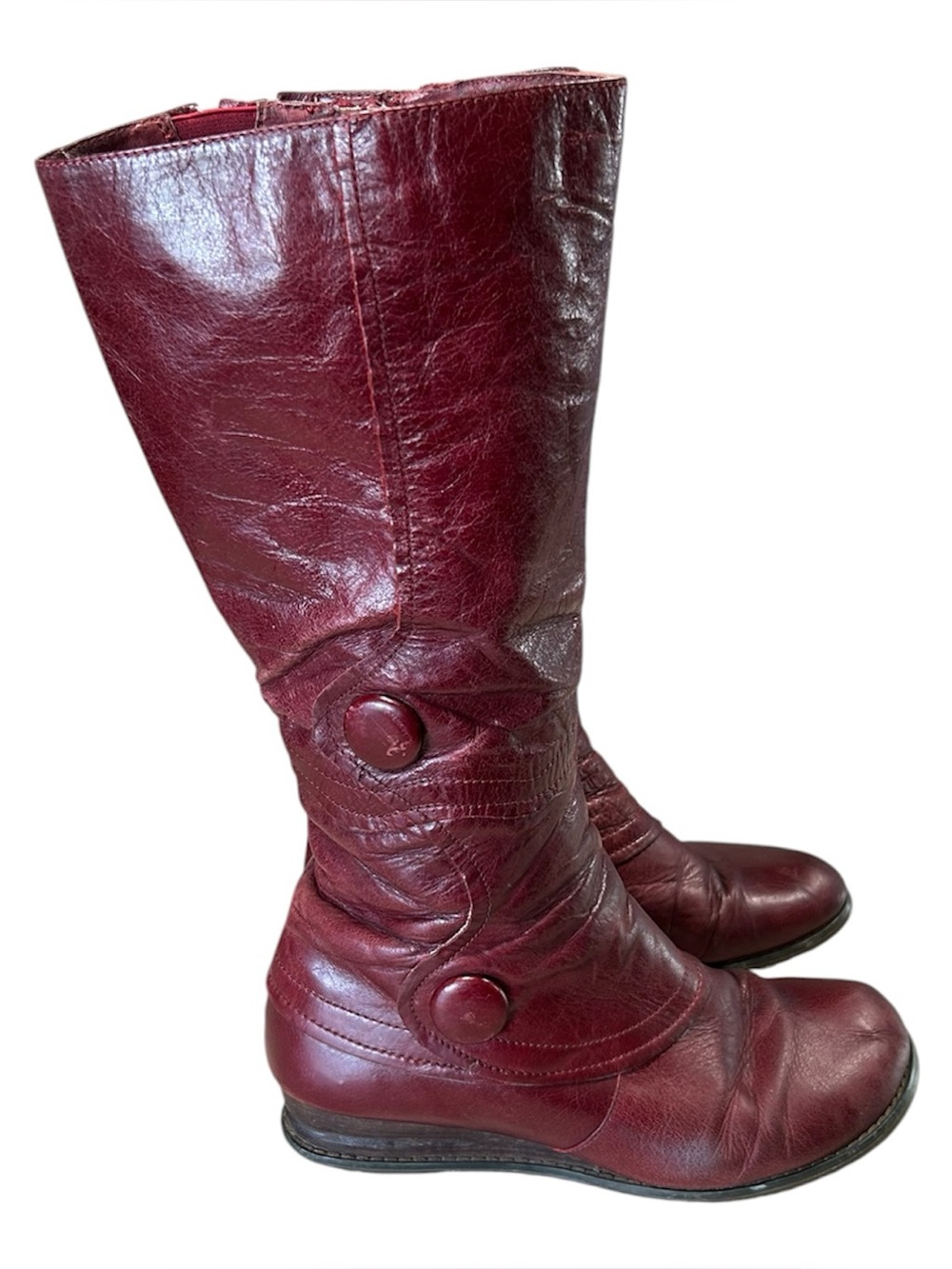 Miz Mooz Blossom leather boots US 7.5 Burgandy Side Zip Button Accent Tall Boot